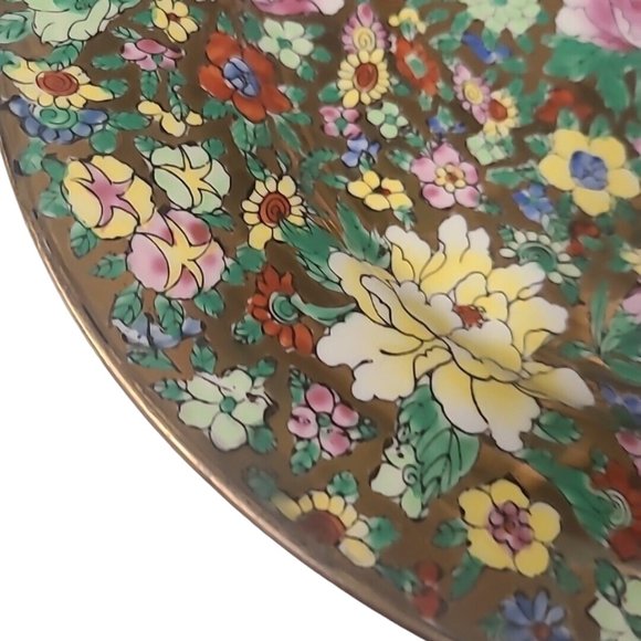 Hui Yuan Decorative Chinese Plate Floral Hand Painted Colorful Green Blue Yellow - Picture 8 of 16